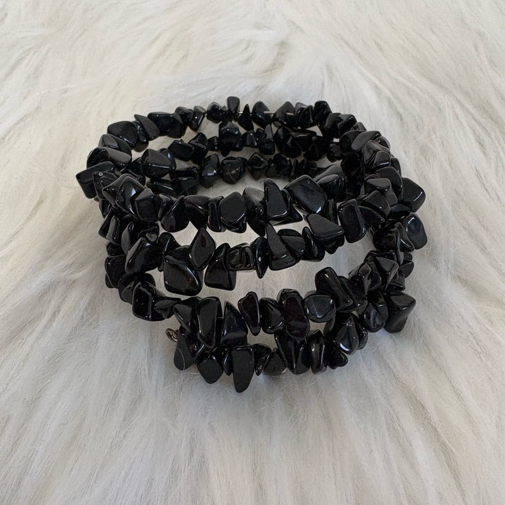 Black Chip onyx Bead Coil Bracelet - Unbranded